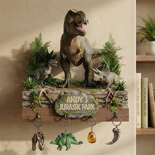 Load image into Gallery viewer, Welcome to Andy's Jurassic Park - Personalized Jungle Wood Key Hanger Wood Sign PopCulturePrints
