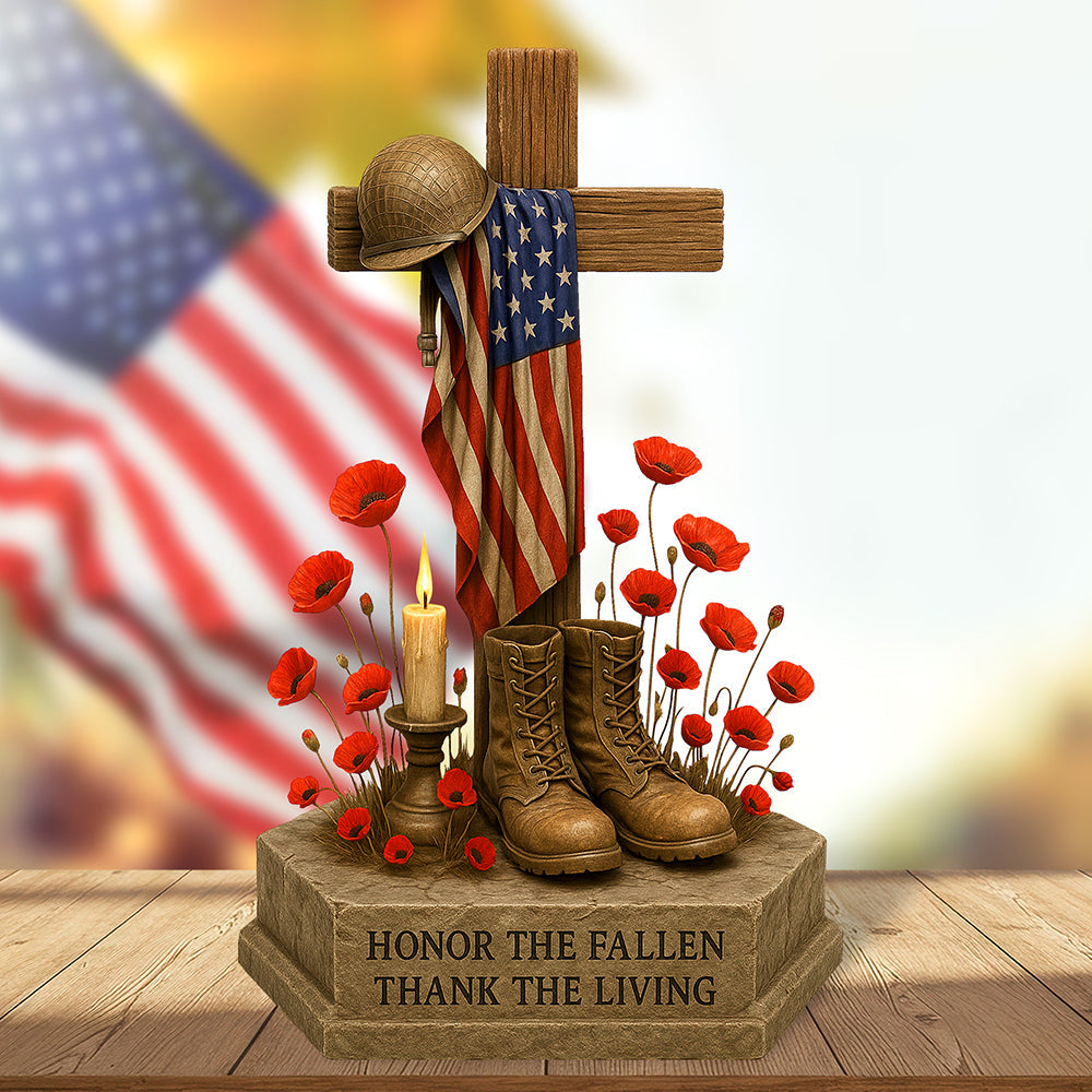 "Honor the Fallen, Thank the Living" - Personalized Memorial Day Acrylic Plaque - Gift for Veterans, Dads, and Grandpas Shaped Plaques PopCulturePrints
