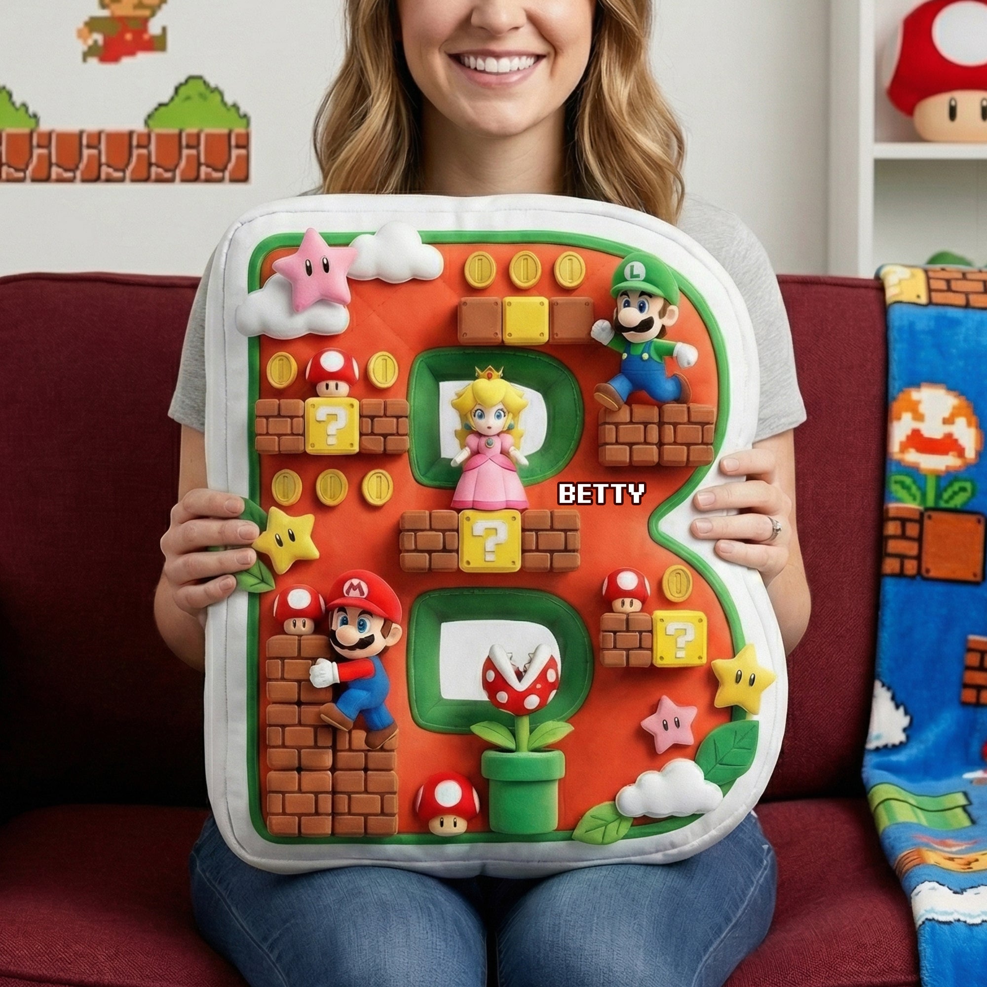 Unlock the Fun: Retro Game Alphabet Pillow - Personalized Gift for Gamers Pillow PopCulturePrints