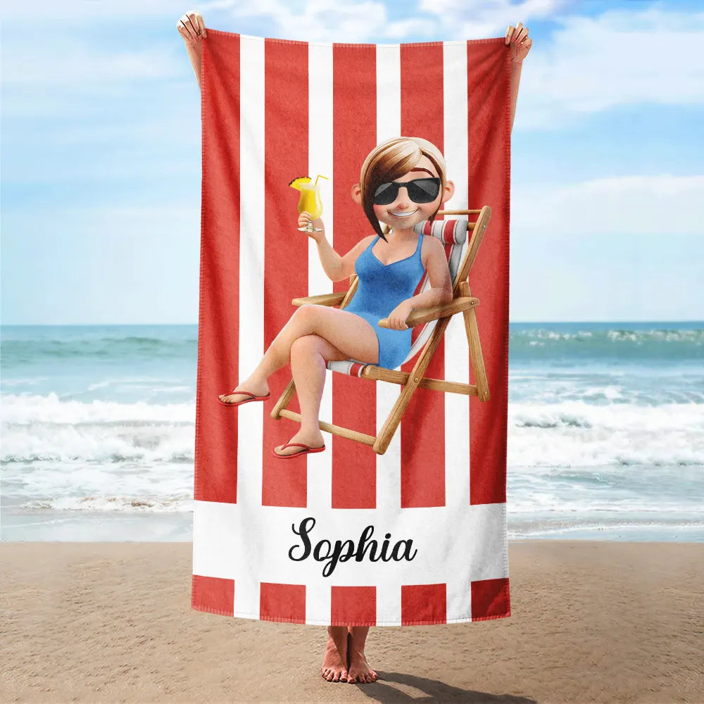 Summer Is Calling: Personalized Cartoon Beach Towel Beach Towel PopCulturePrints