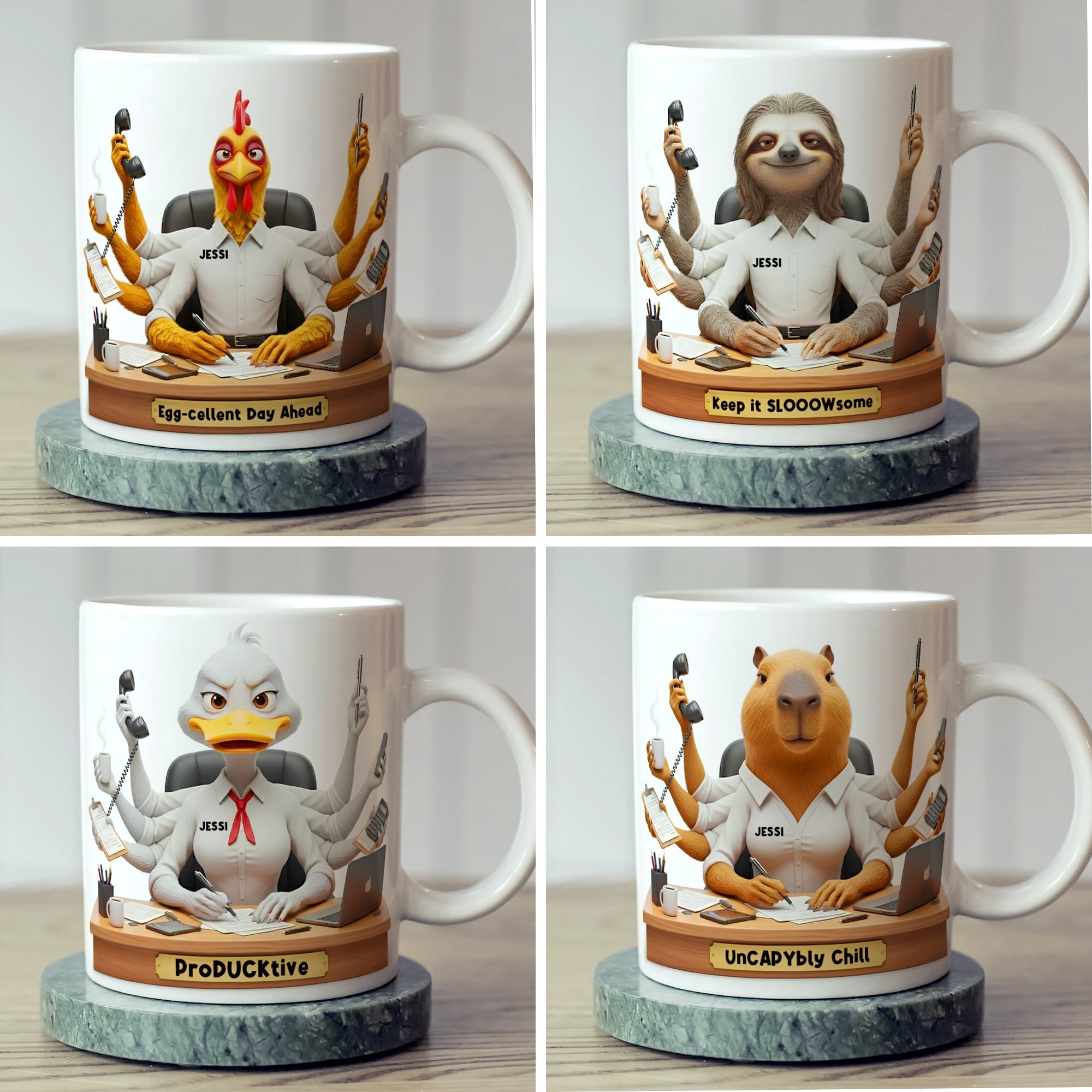 “For Every Overworked Animal, A Sip of Joy” - Funny Overworked Animal Office Coffee Mug - Personalized Gift for Coworkers, Friends, and Family Coffee Mug PopCulturePrints