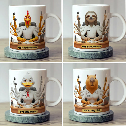 “For Every Overworked Animal, A Sip of Joy” - Funny Overworked Animal Office Coffee Mug - Personalized Gift for Coworkers, Friends, and Family Coffee Mug PopCulturePrints