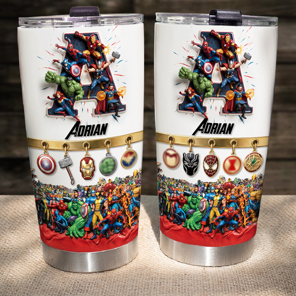 Fearless Guardians Alphabet Initial Letters Tumbler - Personalized Gift for Superhero Fans Tumbler Cup PopCulturePrints