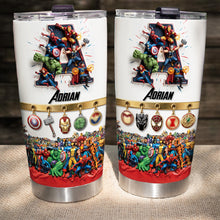 Load image into Gallery viewer, Fearless Guardians Alphabet Initial Letters Tumbler - Personalized Gift for Superhero Fans Tumbler Cup PopCulturePrints
