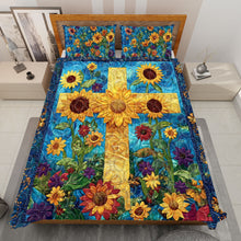 Load image into Gallery viewer, Sunflower Cross Quilt Bedding Set - Perfect Christmas Gift Blanket PopCulturePrints
