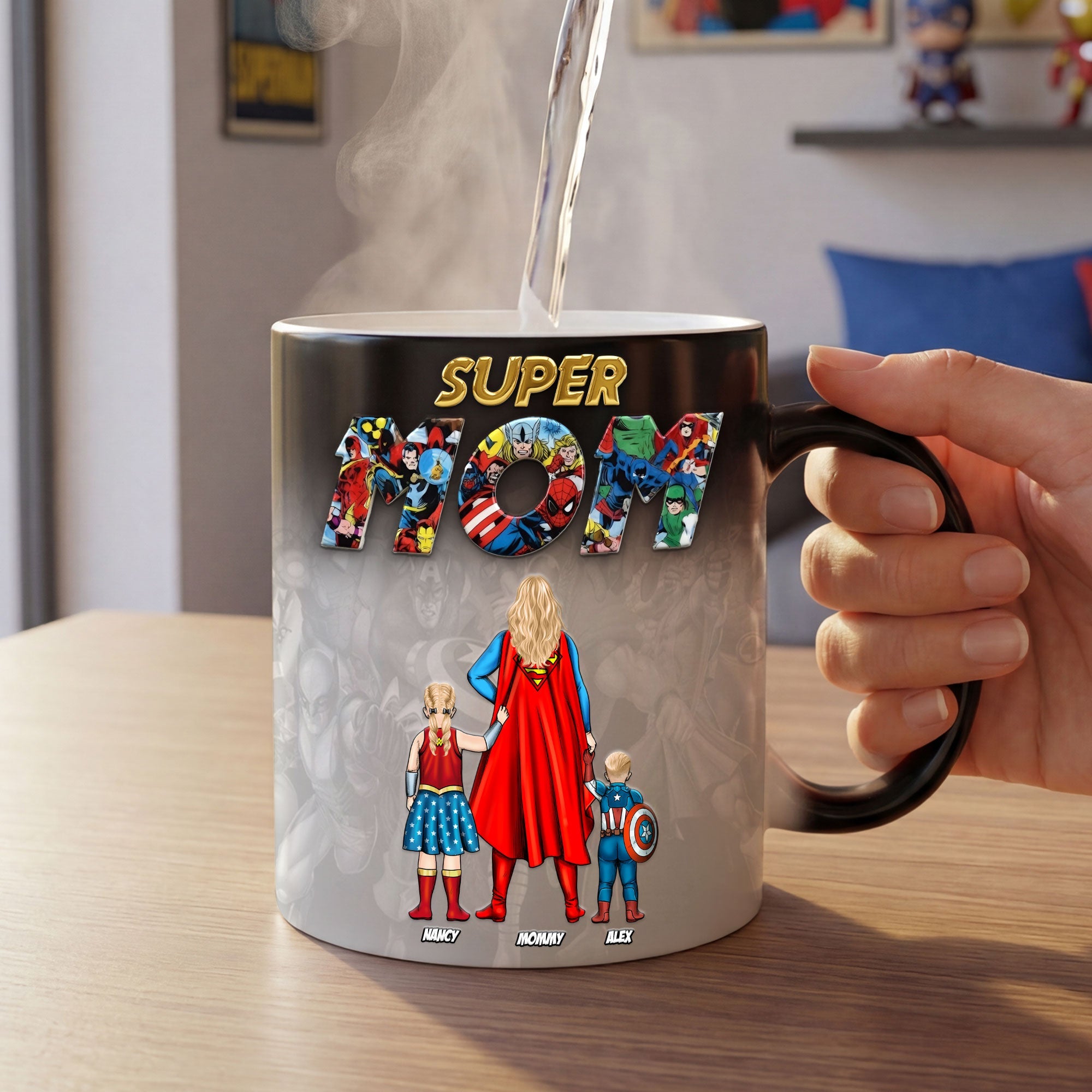 “Super Mom” - Personalized Magic Mug - Perfect Gift for Mom, Grandma, or any Amazing Mother Coffee Mug PopCulturePrints