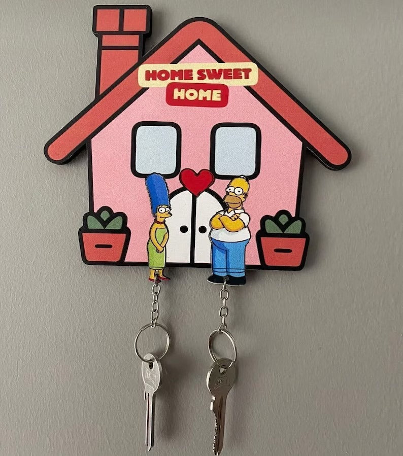 Personalized Home Sweet Home Themed Key Holder with Cartoon Characters