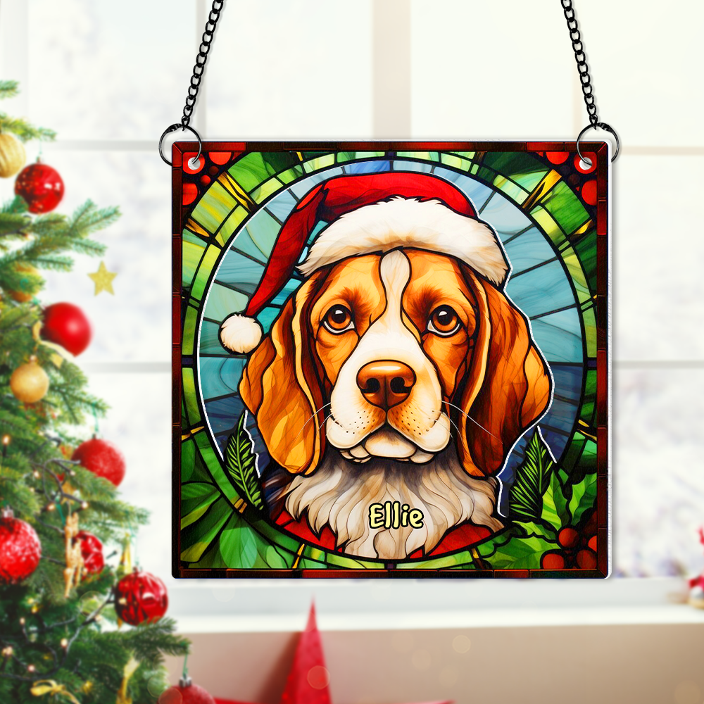 Personalized Beagle Dog Lover Christmas Suncatcher Ornament