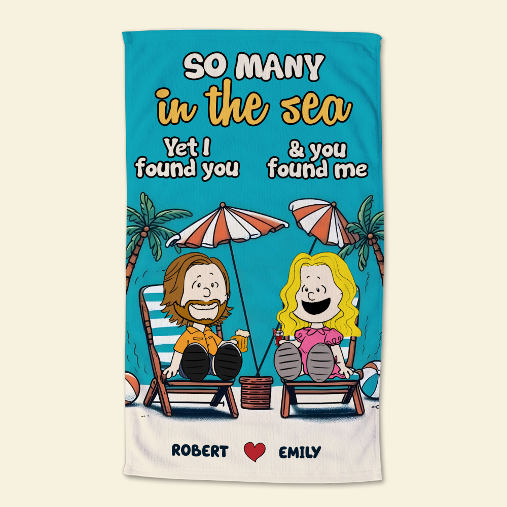 Personalized Couple Beach Towel - So Many in the Sea Beach Towel PopCulturePrints