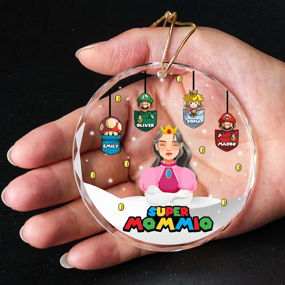 Personalized Super Mom Crystal Ornament - Custom Family Christmas Gift