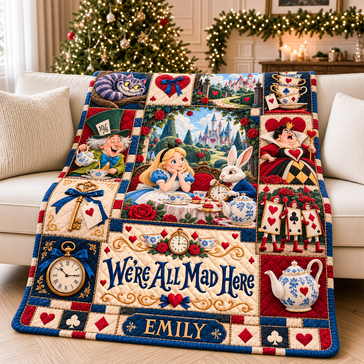 "We're All Mad Here" - Whimsical Childhood Blanket - Personalized Gift for Anyone Who Loves Adventure Blanket PopCulturePrints