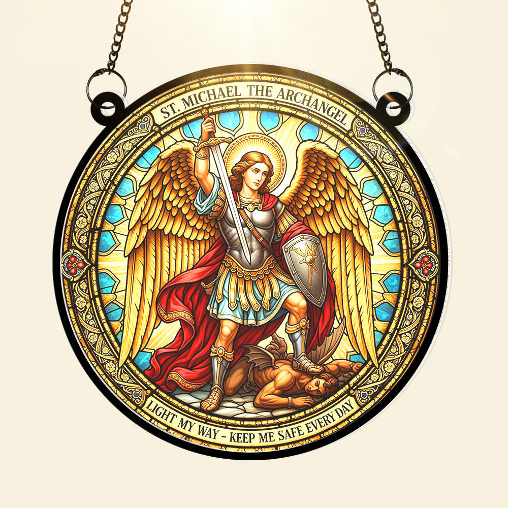 “Light My Way – St. Michael The Archangel Suncatcher Ornament” - Personalized Gift for Catholics Ornament PopCulturePrints