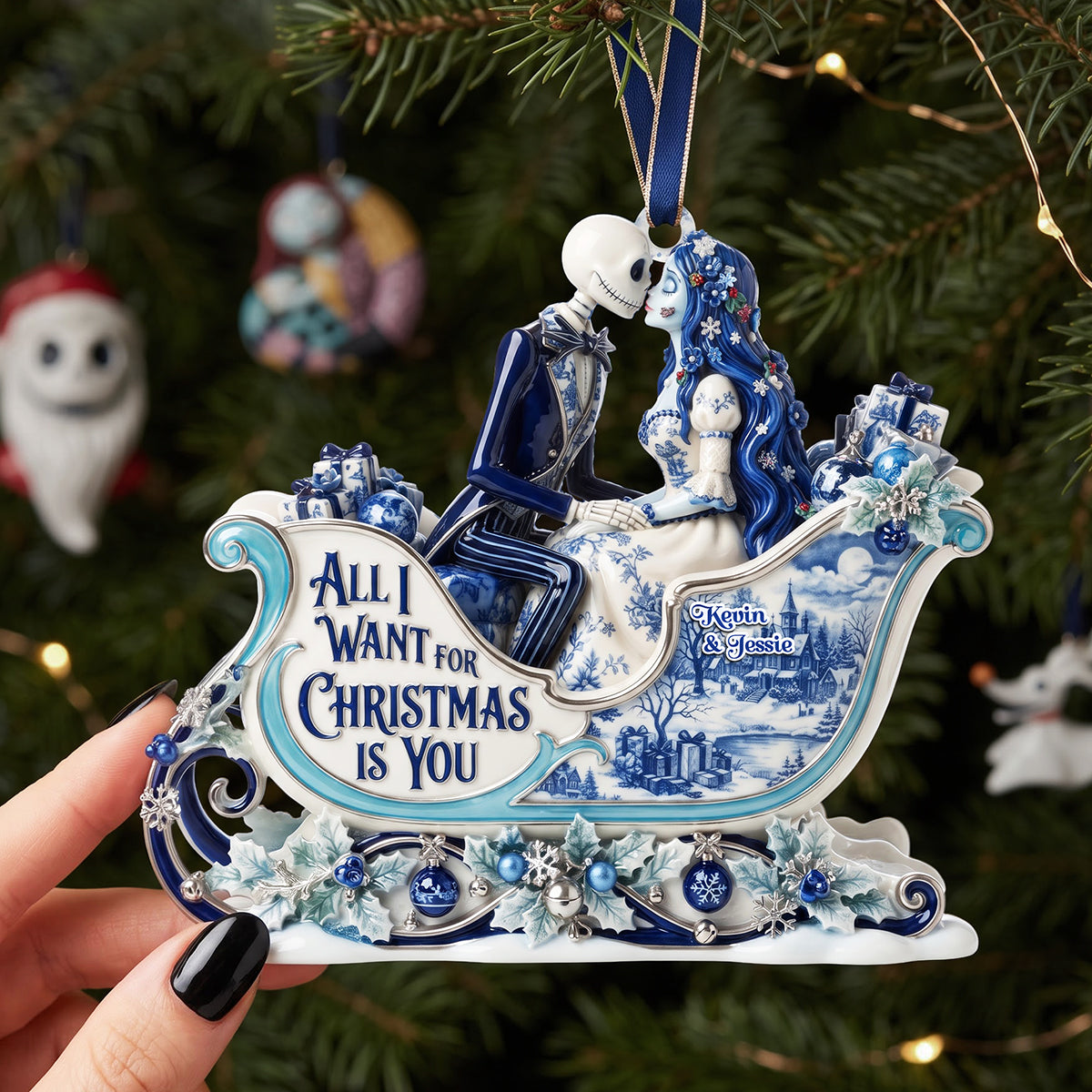 All I Want For Christmas Is You - Gothic Couple Toile de Jouy Christmas Ornament Ornament PopCulturePrints