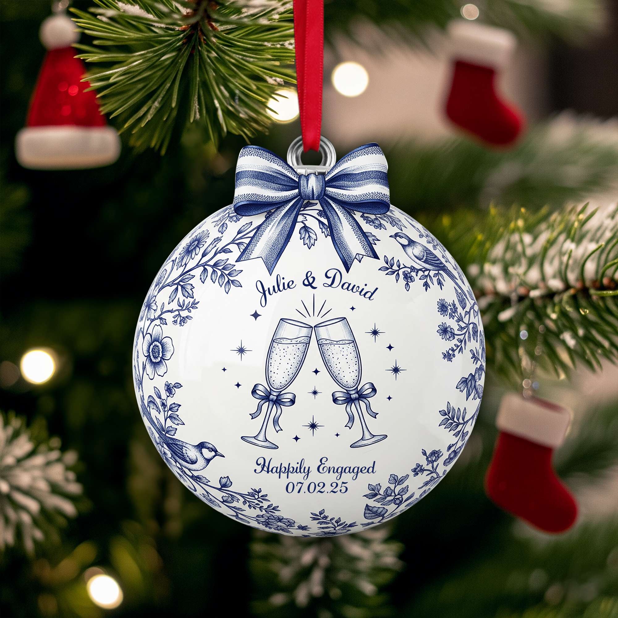 Love Sparkles: Personalize Your Happily Engaged Couple Ornament - Unique Christmas Gift for Couples Ornament PopCulturePrints