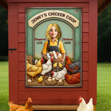 Load image into Gallery viewer, Pampered Chickens &amp; Happy Farmer - Personalized Farm Chicken Girl Metal Sign Metal Signs PopCulturePrints

