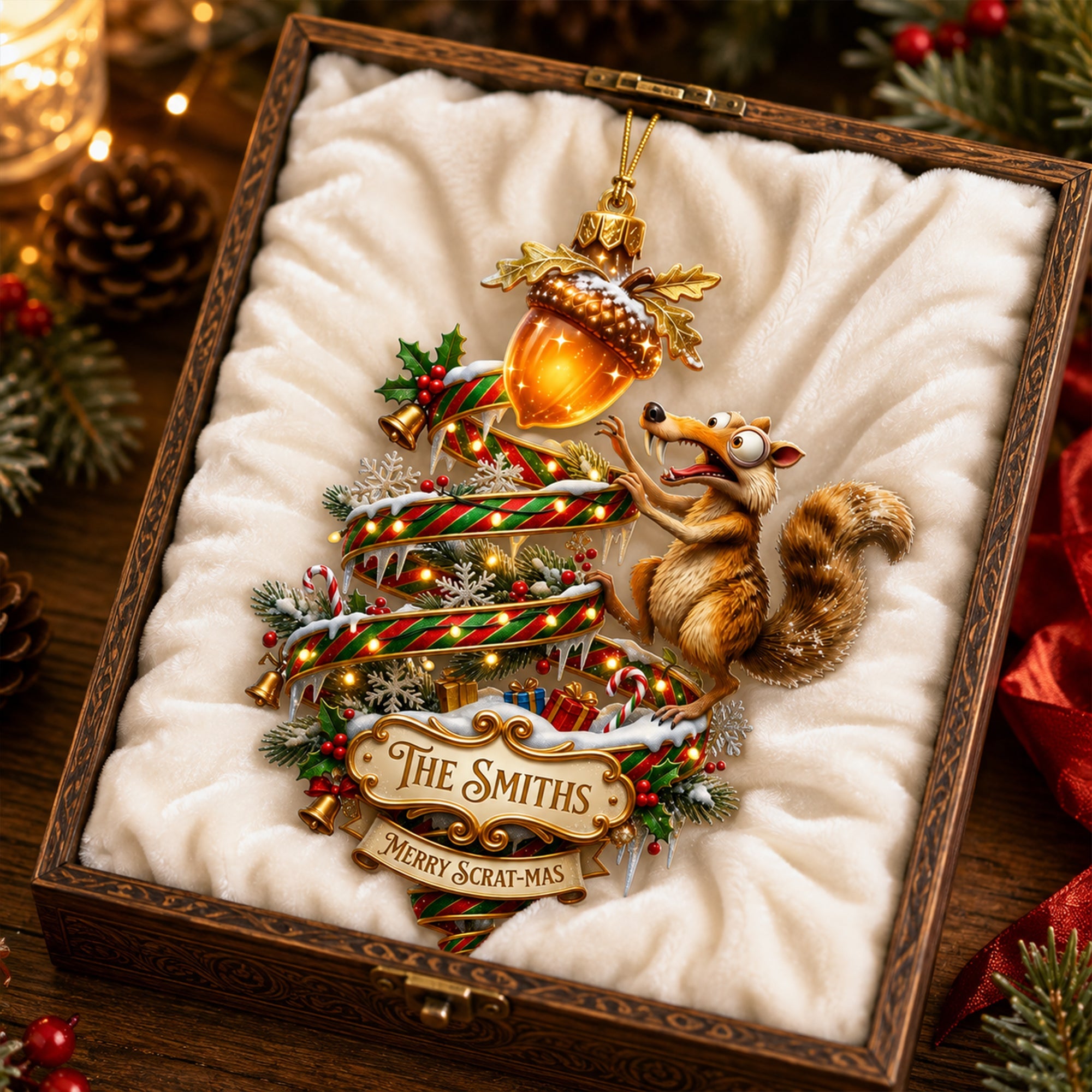 "Nostalgic Christmas Cheer: Personalized Funny Saber-Tooth Squirrel Ornament" - Custom Gift for Family and Friends