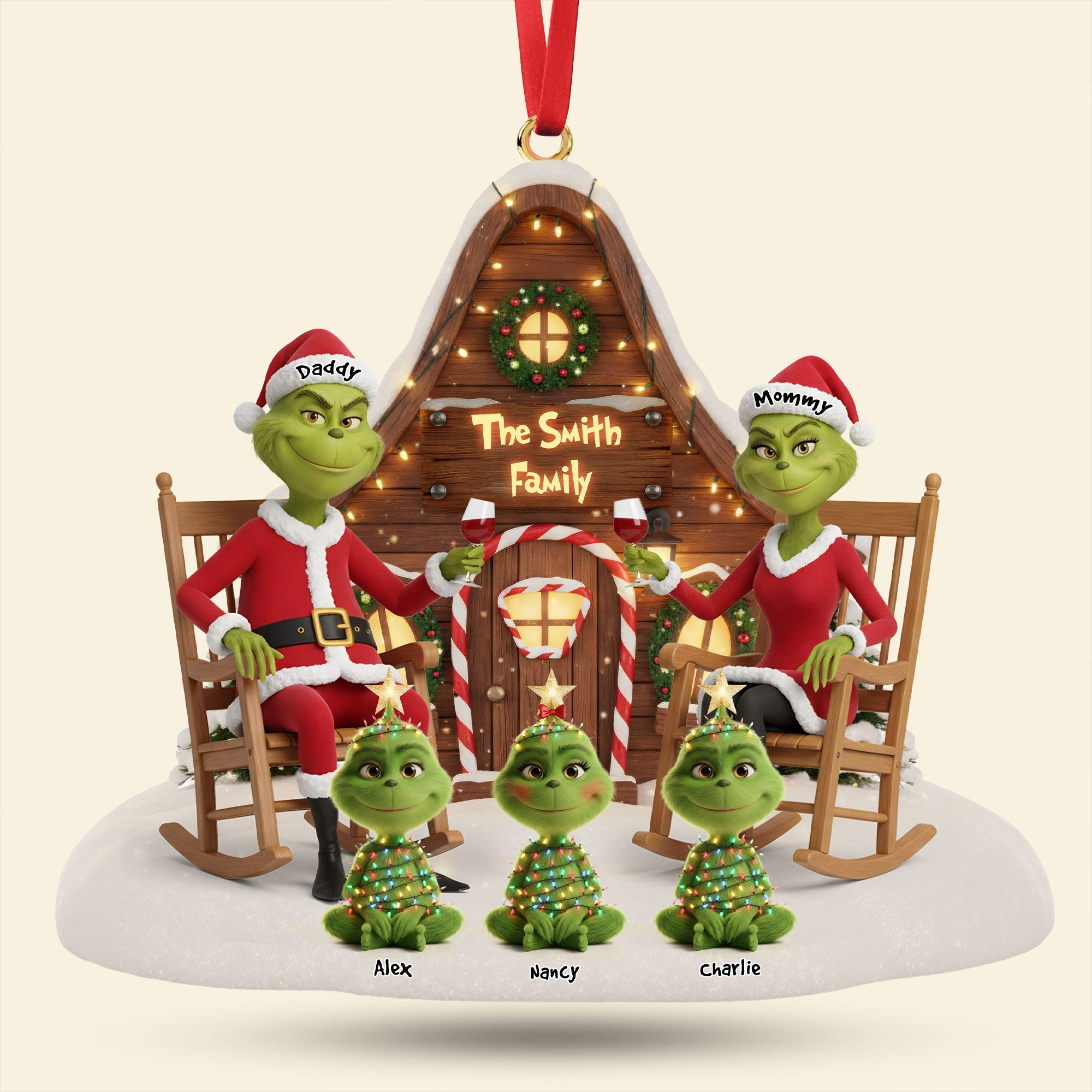 Celebrate Family Togetherness with Our Green Monster Family Ornament - A Personalized Christmas Decoration Ornament PopCulturePrints
