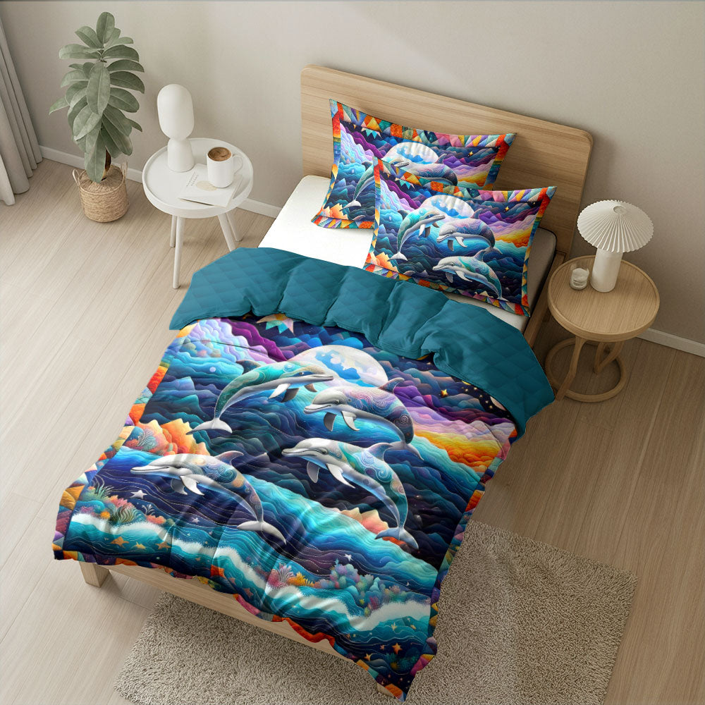 Dolphin Lover Quilt Bed Set - Perfect Gift for Ocean Enthusiasts Blanket PopCulturePrints