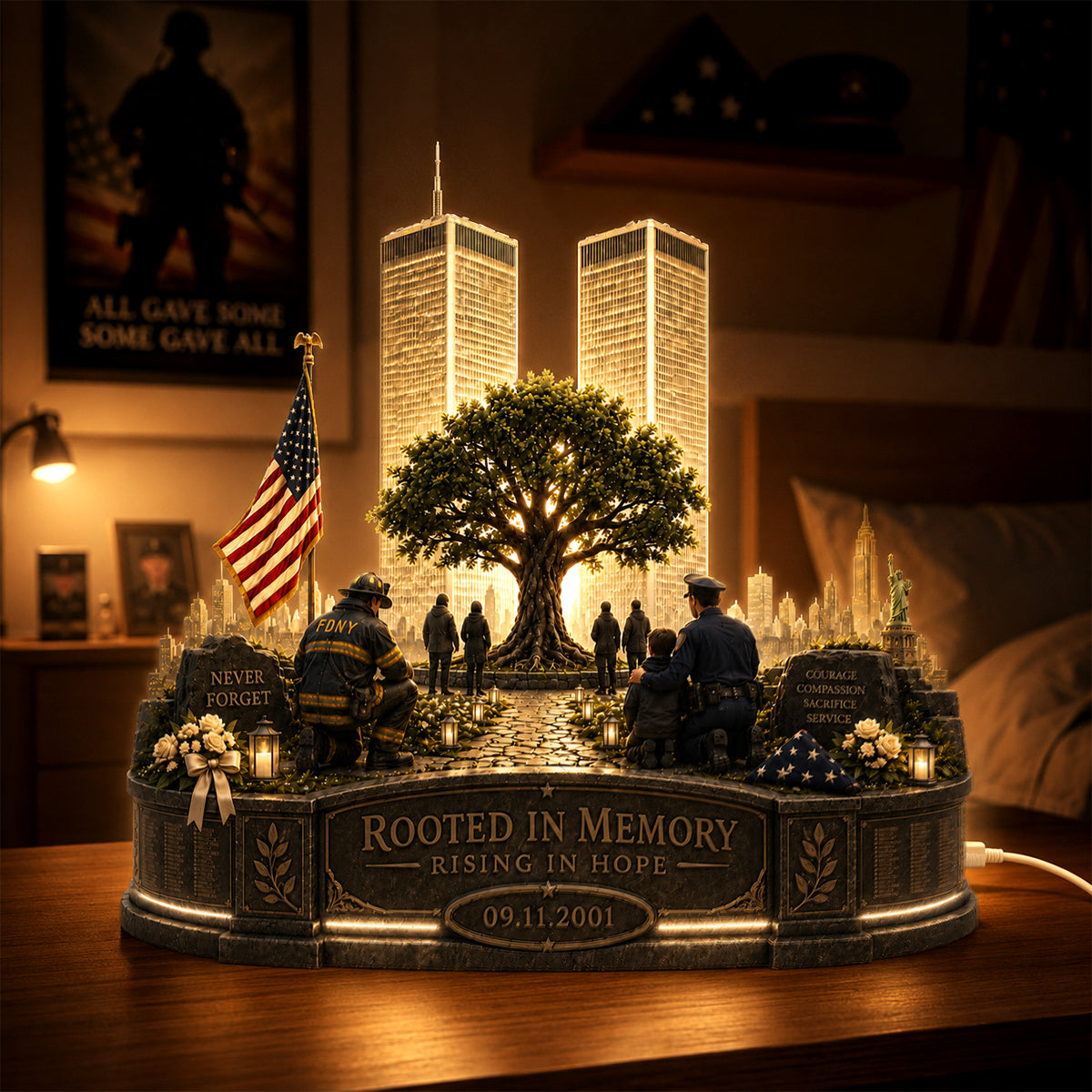 Rooted in Memory - 911 Memorial Acrylic Light Box - Personalized Gifts for Remembrance