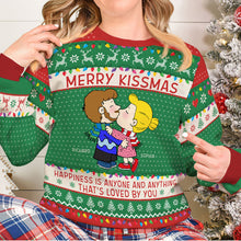 Load image into Gallery viewer, Custom Cartoon Couple Ugly Christmas Sweater - Merry Kissmas Edition
