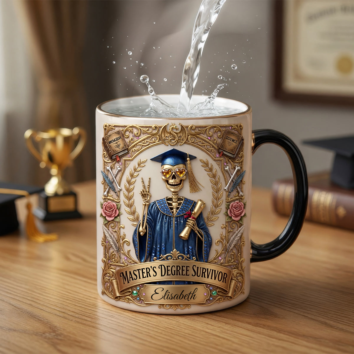 Celebrate Your Achievement: Lovely Skeleton Graduation Magic Mug - Personalized Gift for Graduates Coffee Mug PopCulturePrints
