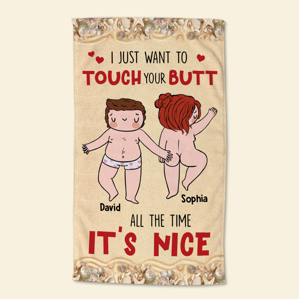 Personalized Beach Towel for Couples - Fun Touch Your Butt Design Beach Towel PopCulturePrints