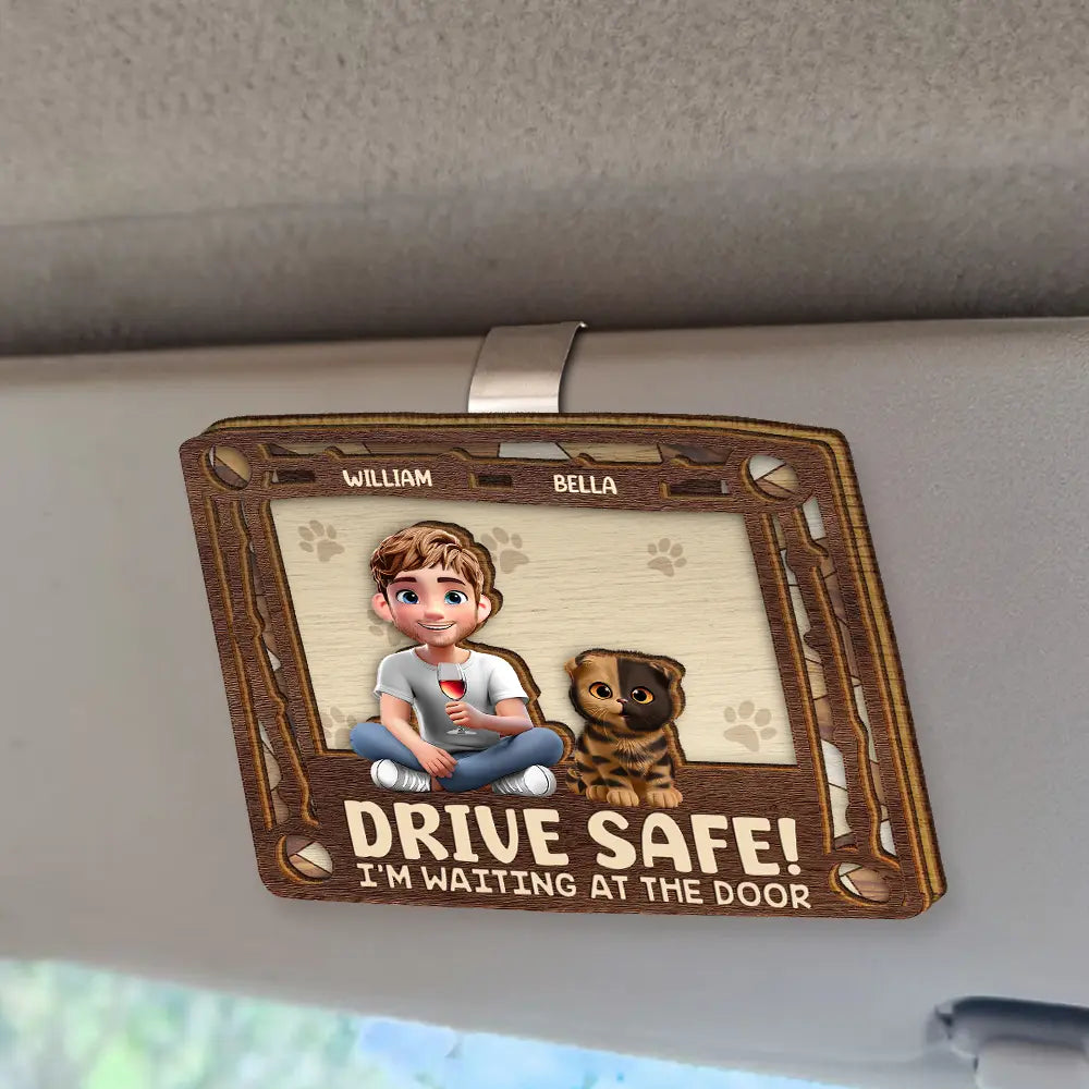 Drive Safe! We're Waiting At The Door - Personalized Car Visor Clip for Dog and Cat Lovers Car Visor Clip PopCulturePrints