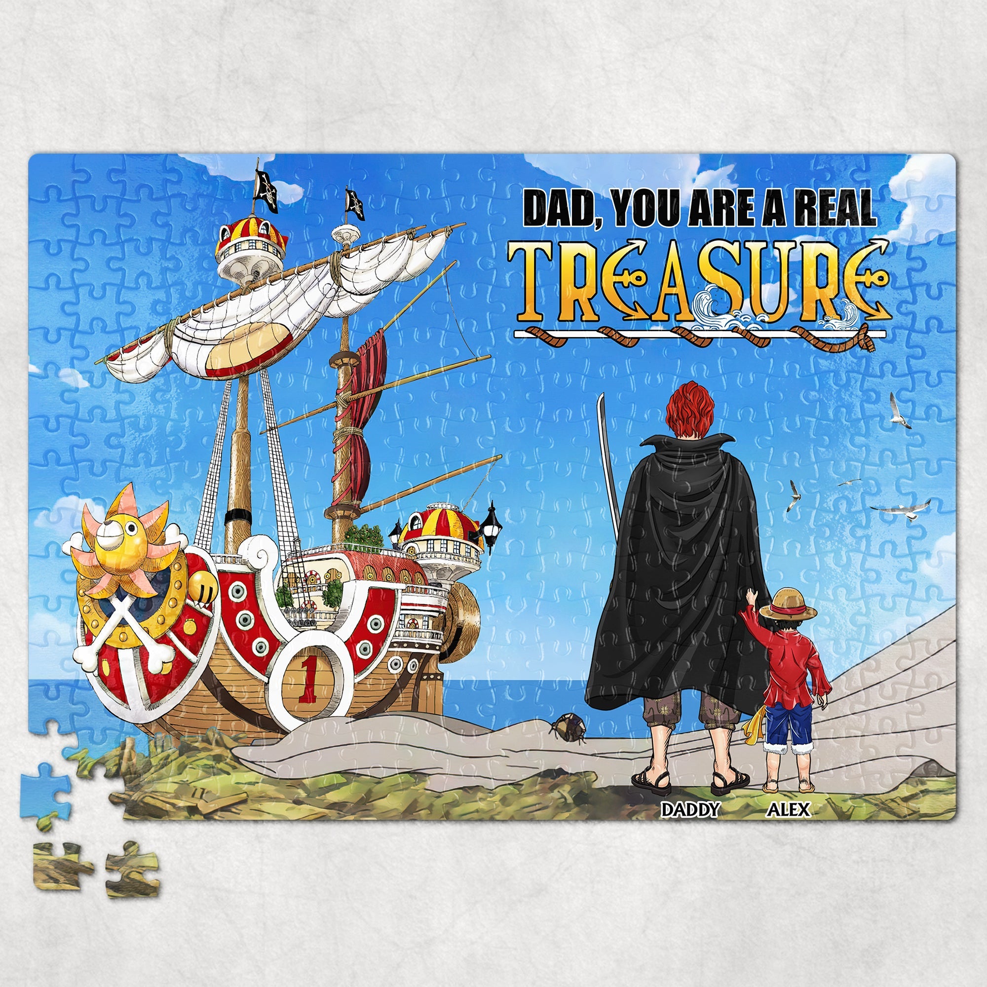 Personalized Dad Treasure Pirate Ship Jigsaw Puzzle