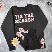 Load image into Gallery viewer, Festive Baseball Lover&#39;s Sweatshirt with Embroidered Bow
