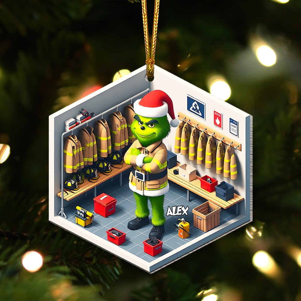 Custom Firefighter Christmas Ornament - Grinch Inspired Ornament PopCulturePrints
