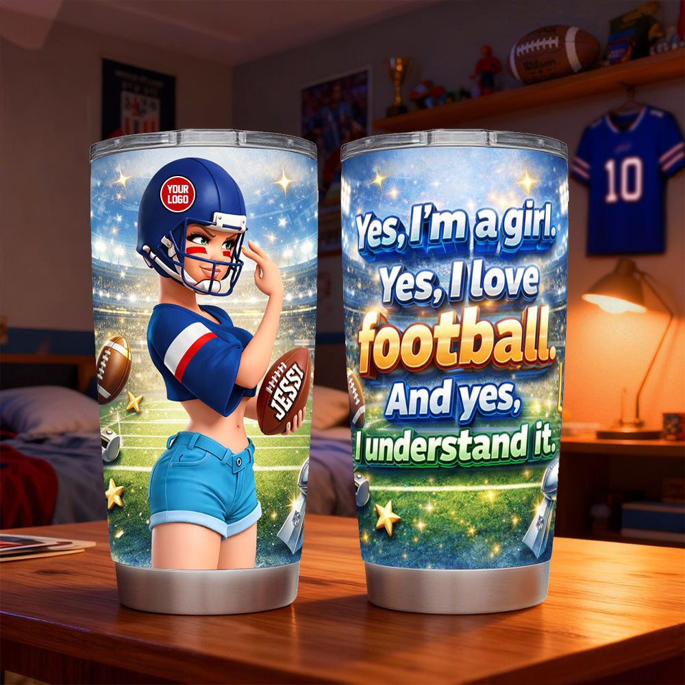 Yes, I Love Football! - Cheer Energy Girl Tumbler, Personalized Gift for Sport Lovers Tumbler Cup PopCulturePrints