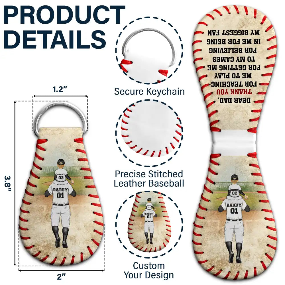 Thank You For Teaching Me To Play - Personalized Leather Baseball Keychain | Perfect Gift for Dad and Grandpa Leather Baseball Keychain PopCulturePrints