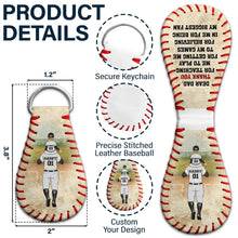 Load image into Gallery viewer, Thank You For Teaching Me To Play - Personalized Leather Baseball Keychain | Perfect Gift for Dad and Grandpa Leather Baseball Keychain PopCulturePrints
