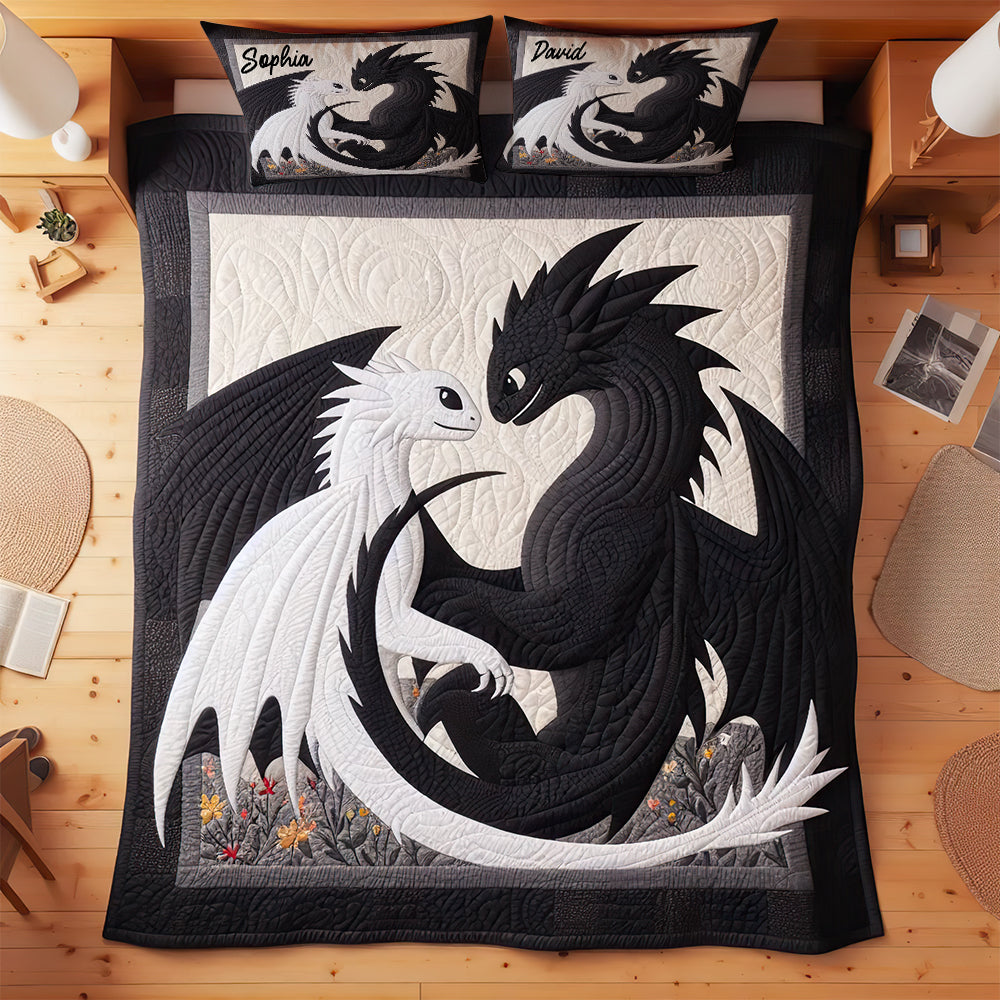 Dragon Themed Personalized Quilt Bedding Set for Couples Blanket PopCulturePrints