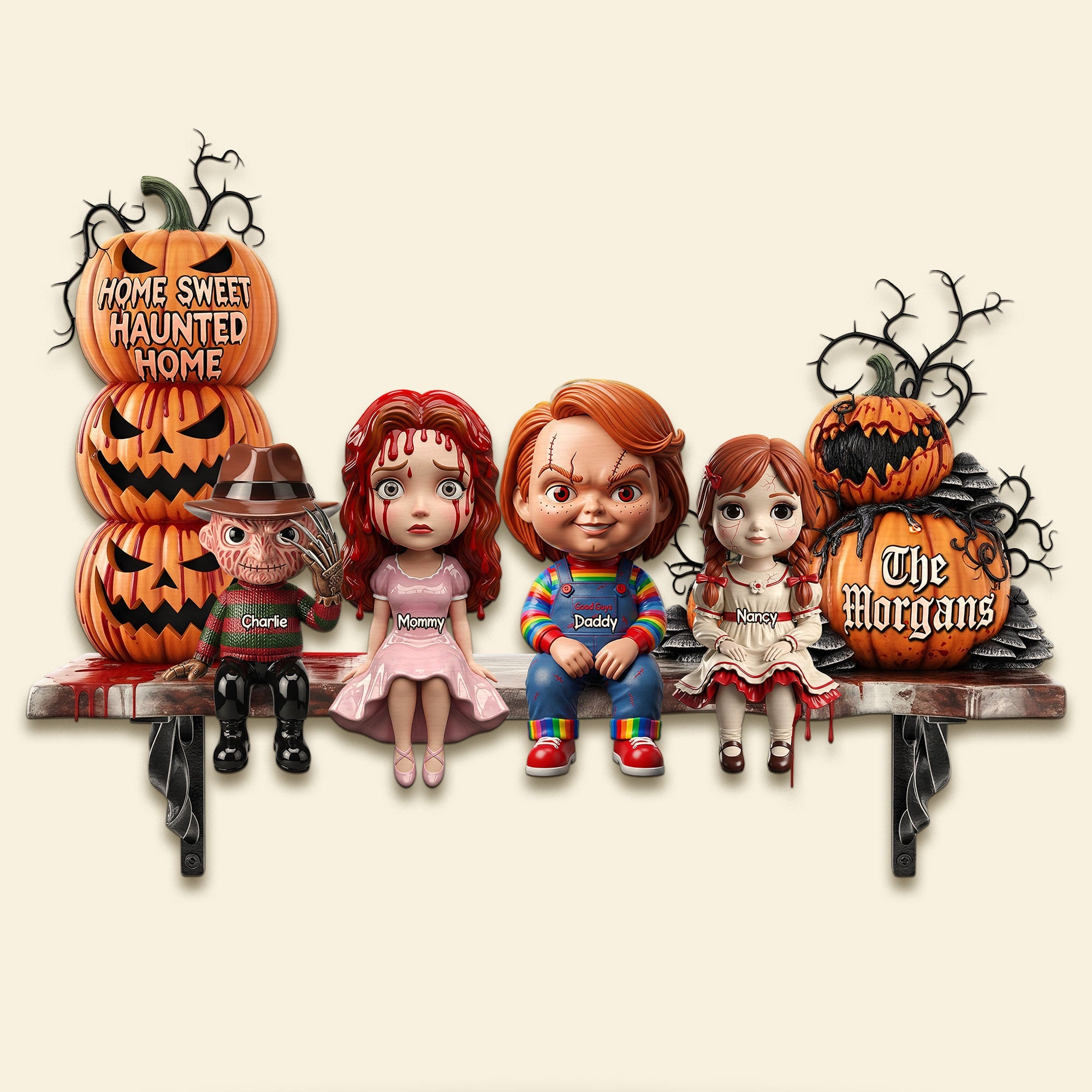 "Home Sweet Haunted Home" - Personalized Horror Family Wood Sign - Custom Gifts for Halloween Lovers Wood Sign PopCulturePrints