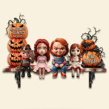Load image into Gallery viewer, &quot;Home Sweet Haunted Home&quot; - Personalized Horror Family Wood Sign - Custom Gifts for Halloween Lovers Wood Sign PopCulturePrints
