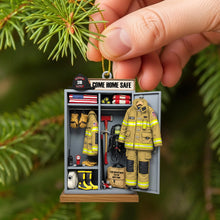 Load image into Gallery viewer, “Come Home Safe” – Personalized Firefighter Locker Ornament - Unique Gift for Firefighters, Firefighter Families, and Public Safety Enthusiasts Ornament PopCulturePrints
