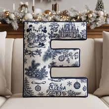Load image into Gallery viewer, Personalized Toile de Jouy Alphabet Christmas Shaped Pillow – A Unique Gift for Disney Lovers Pillow PopCulturePrints
