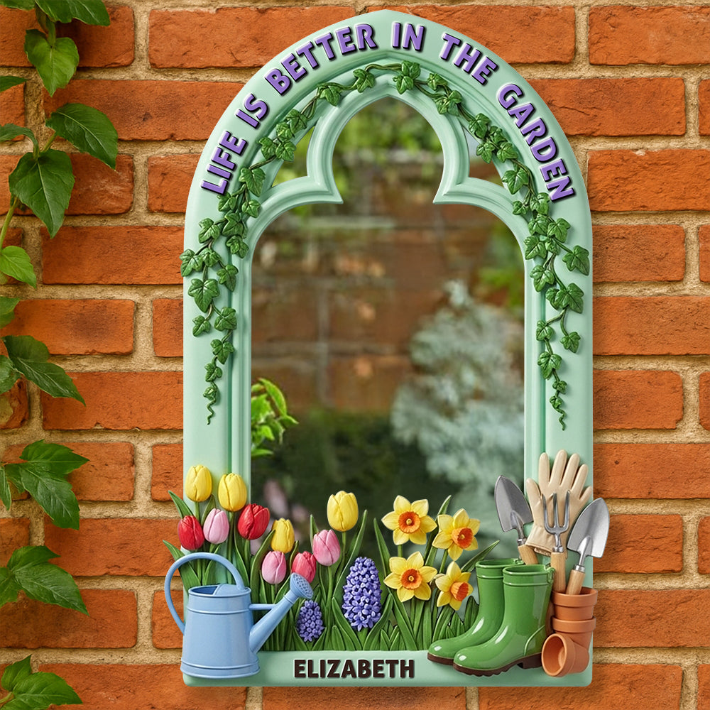 "Life is Better in the Garden" - Personalized Gardening Wall Hanging Mirror - Unique Gift for Gardeners, Plant Lovers, and Home Decor Enthusiasts Mirror PopCulturePrints
