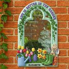Load image into Gallery viewer, &quot;Life is Better in the Garden&quot; - Personalized Gardening Wall Hanging Mirror - Unique Gift for Gardeners, Plant Lovers, and Home Decor Enthusiasts Mirror PopCulturePrints
