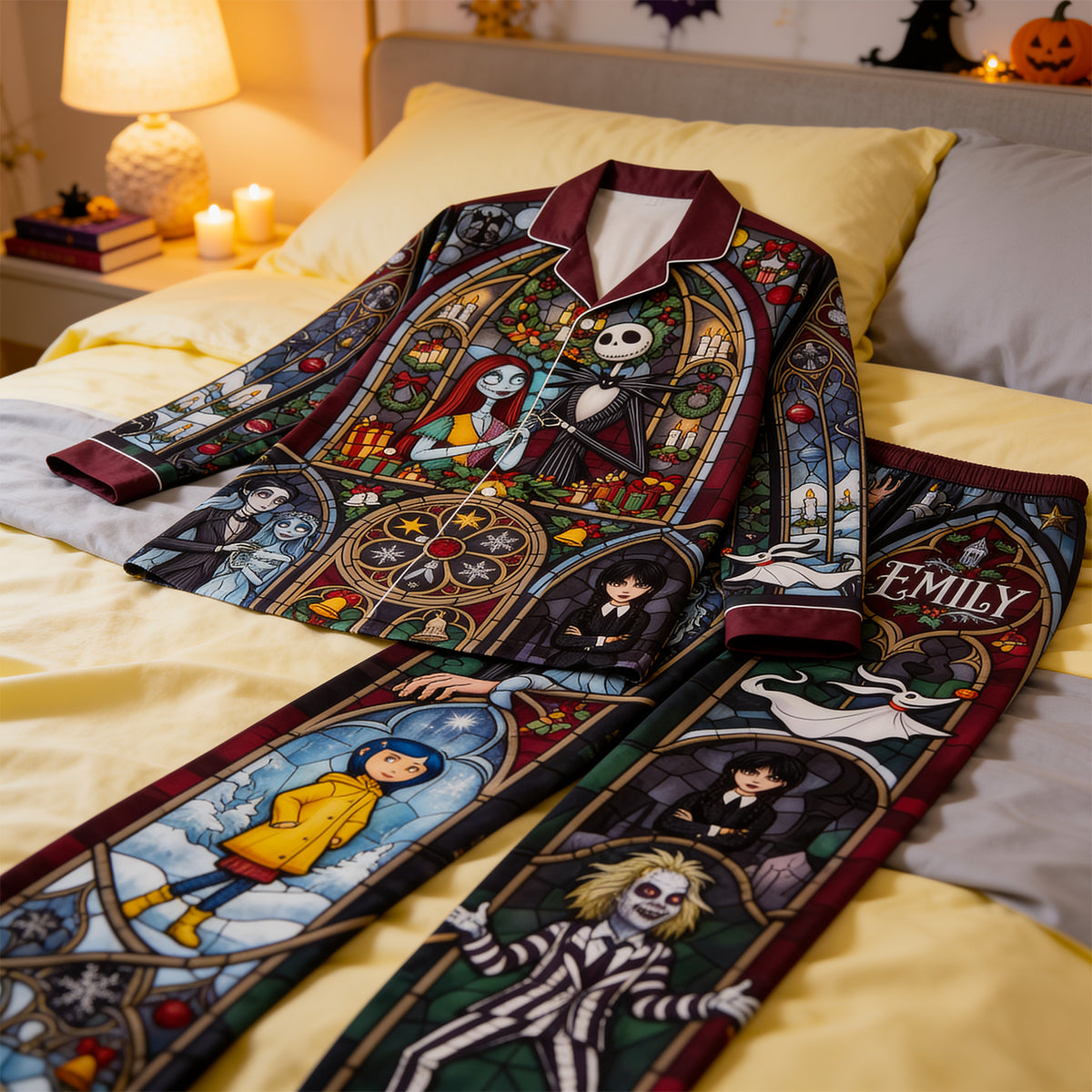 "Embrace the Spookiness!" - Personalized Spooky Pajama Set for Halloween - A Unique Gift for Friends and Family