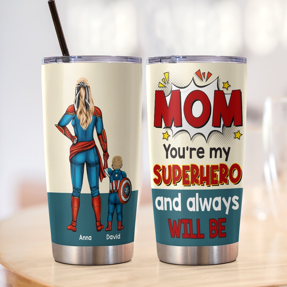 Personalized Superhero Mom Tumbler - Custom Names Gift Tumbler Cup PopCulturePrints
