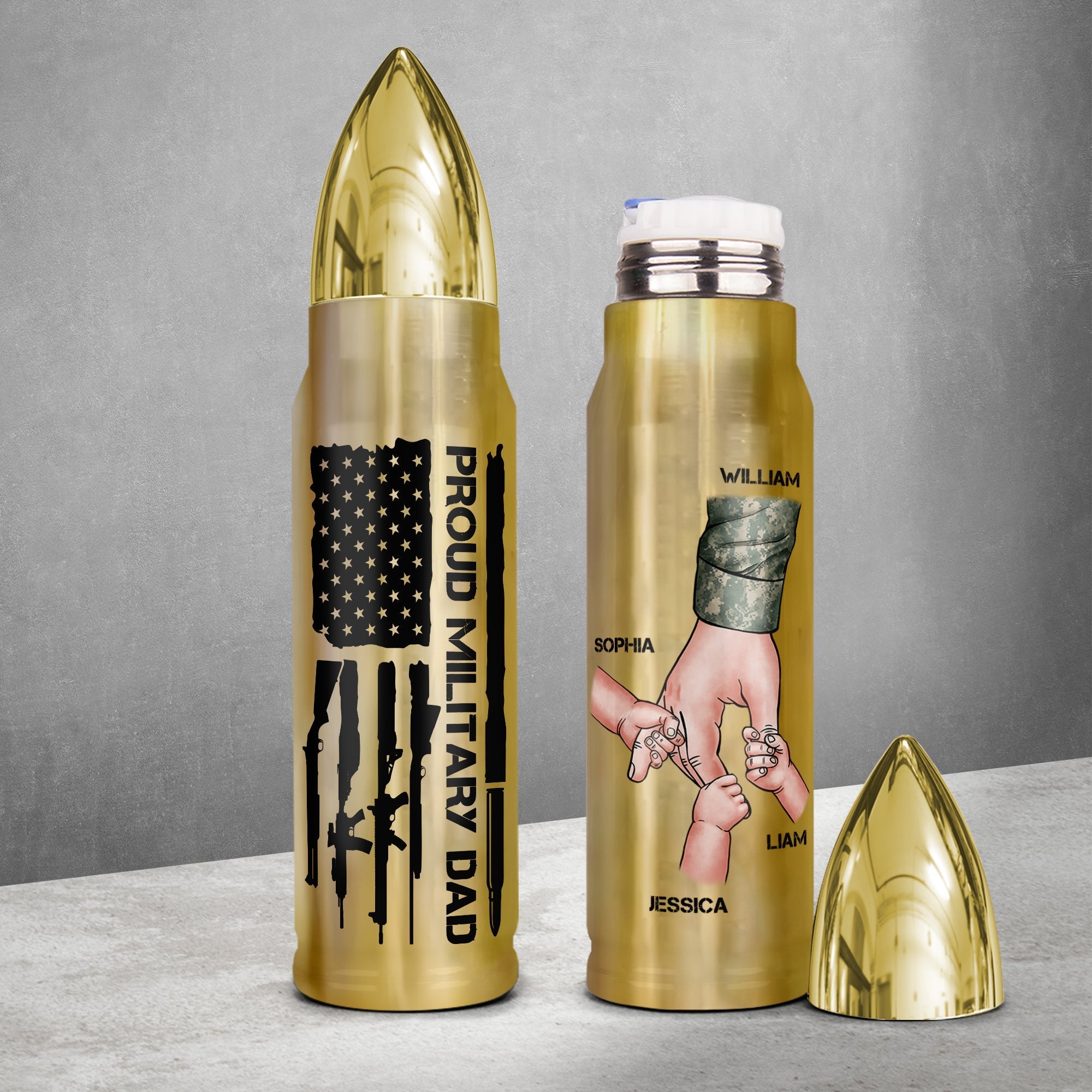 Proud Military Dad Bullet Thermos Flask Tumbler Cup PopCulturePrints