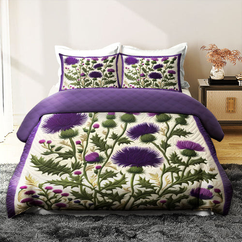 Thistle Flowers Quilt Bed Set - Elegant Floral Design for a Cozy Home Blanket PopCulturePrints