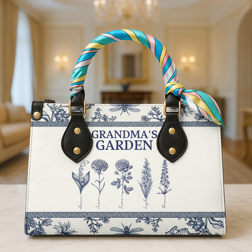 Grandma's Garden Leather Bag - A Personalized Treasure for Grandma Leather Bag PopCulturePrints