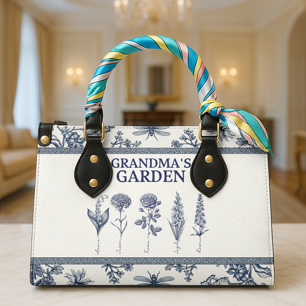 Grandma's Garden Leather Bag - A Personalized Treasure for Grandma Leather Bag PopCulturePrints