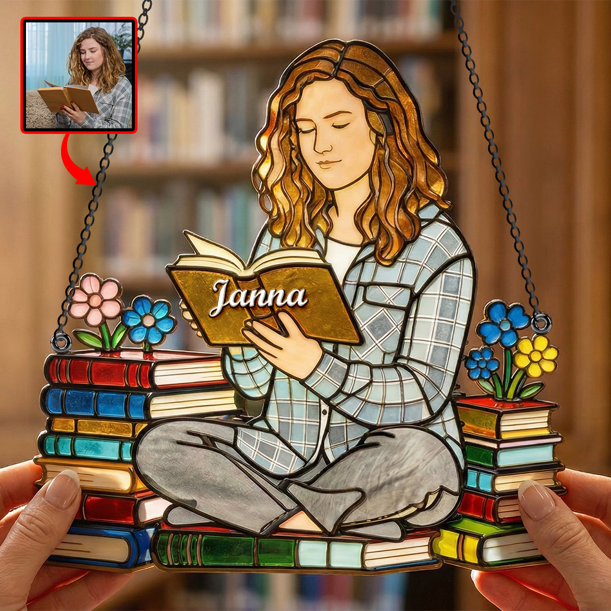 “Books: The Best Escape” - Personalized Book Lover Suncatcher - Custom Photo Gift for Readers, Bookworms, and Bibliophiles Ornament PopCulturePrints