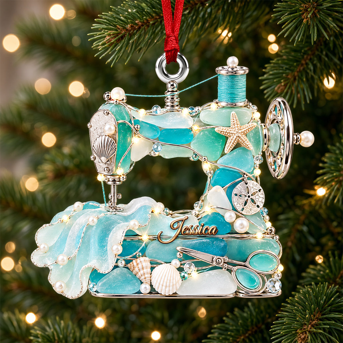 Craft Your Memories: Personalized Sewing Machine Sea Glass Ornament - Gift for Sewing Lovers Ornament PopCulturePrints