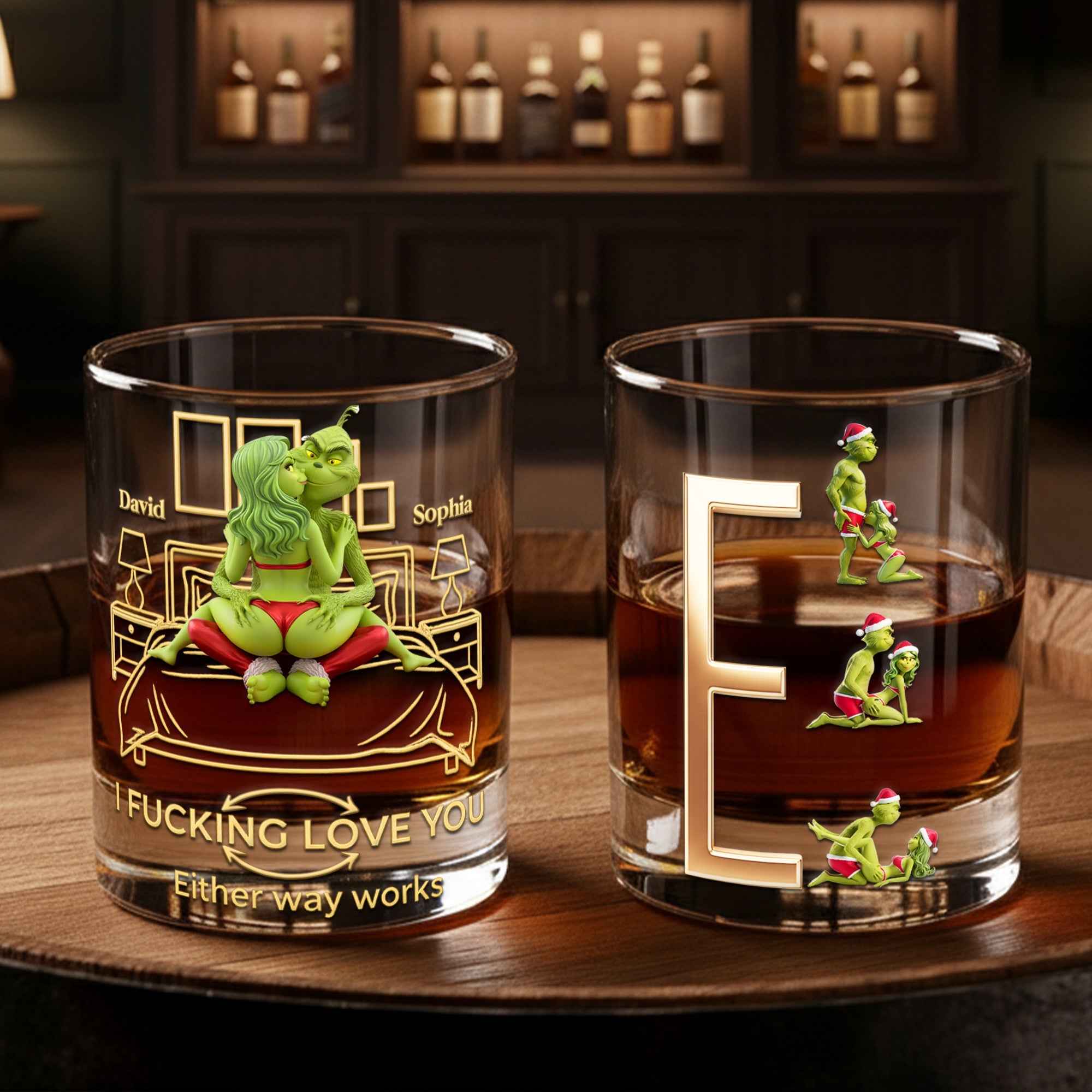 "I F***ing Love You" - Custom Personalized Cheeky Green Couple Round Glass - Perfect Gift for Couples, Friends, or Loved Ones Glass PopCulturePrints