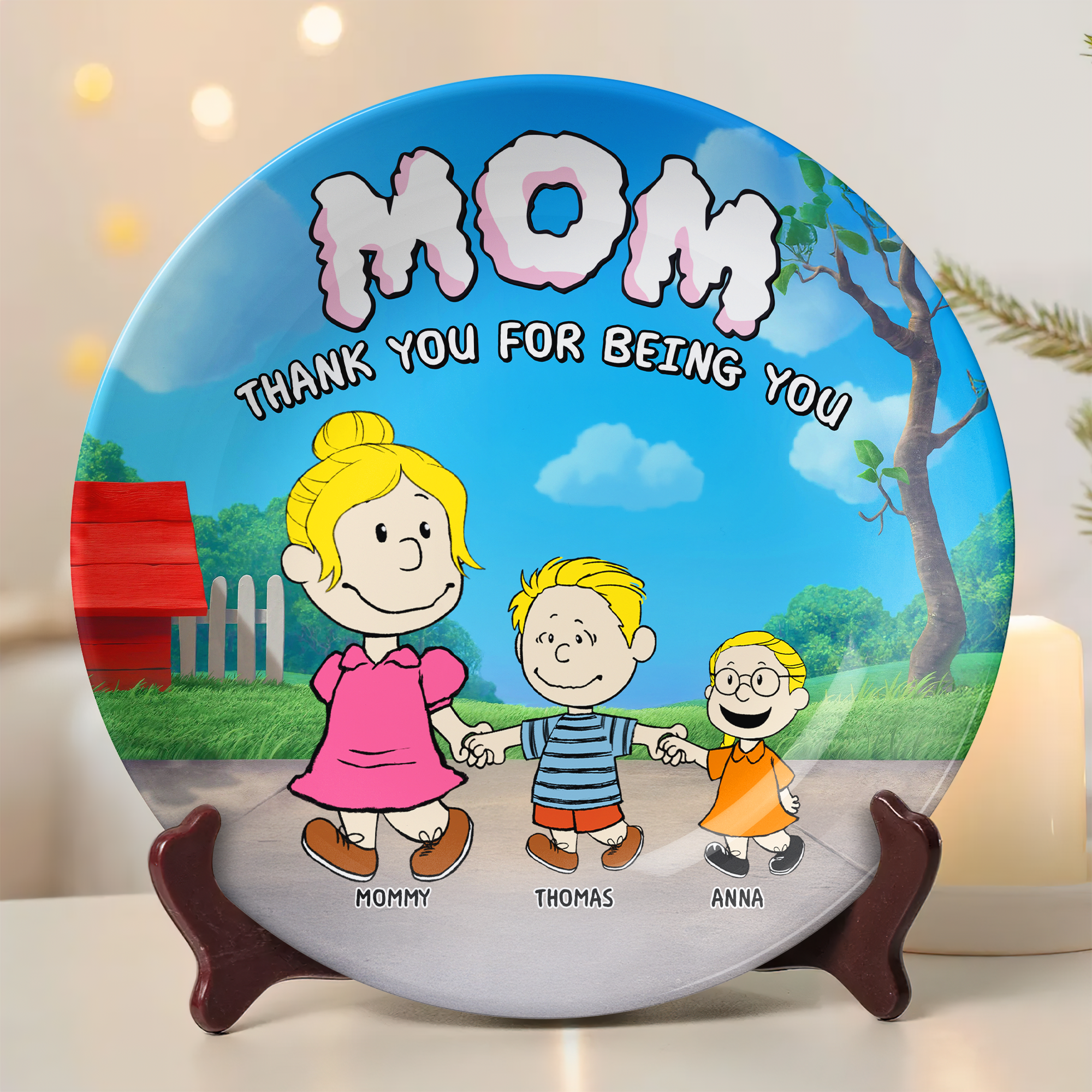 "Thank You For Being You" - Personalized Ceramic Round Plate - Gift for Mom, Grandma & More Ceramic Round Plate PopCulturePrints